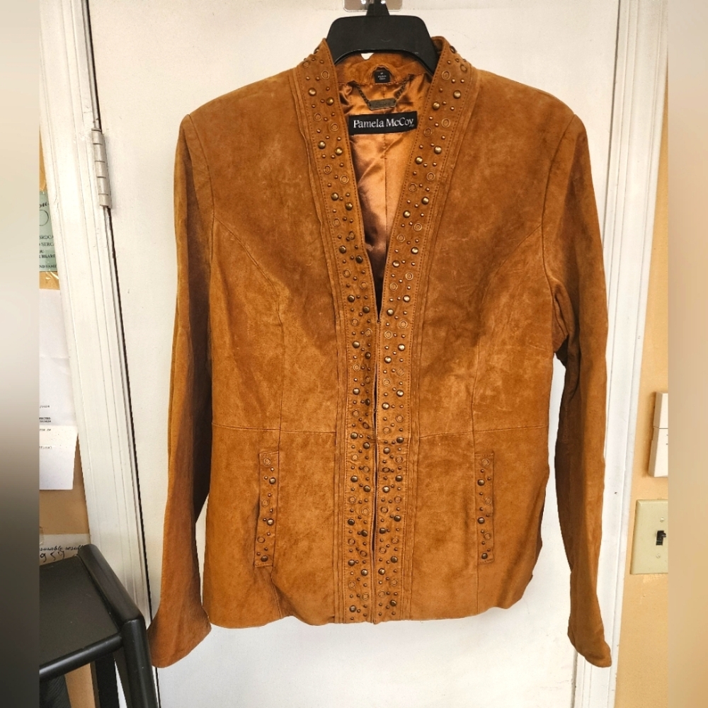 Pamela McCoy  Cognac Genuine Suede Leather  Jacket Size M - Picture 2 of 5